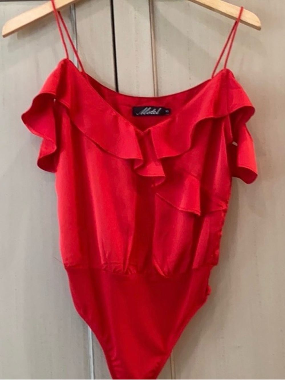 Motel Rocks Red Ruffle Off-the-Shoulder Bodysuit